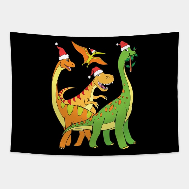 Christmas Dinosaurs T-Rex Brachiosaurus Dino Santa Tapestry by samshirts