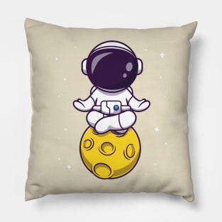 Cute Astronaut Meditation on Moon Cartoon Pillow