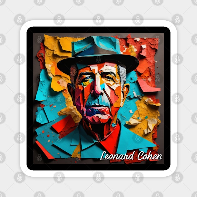 Leonard Cohen // Paper Art Magnet by Otmr Draws