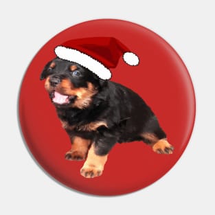 Cute Rottweiler Puppy Wearing Cartoon Santa Hat Pin