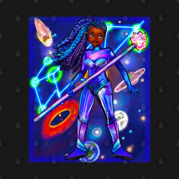 Black anime super hero girl from outer space Afro hair braids black girl African American woman by Artonmytee