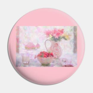 Strawberries & Cream Still Life Impressionist Painting Pin