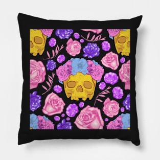 Cute Skull Print with Beautiful Flowers Pillow