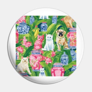 Cats and dogs in tropical garden Pin