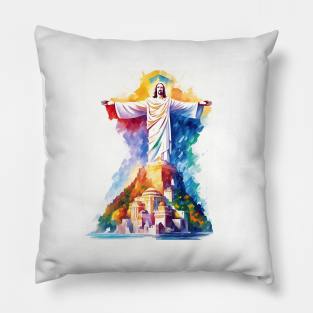 Christ The Redeemer In Watercolor Style - Ai Art Pillow