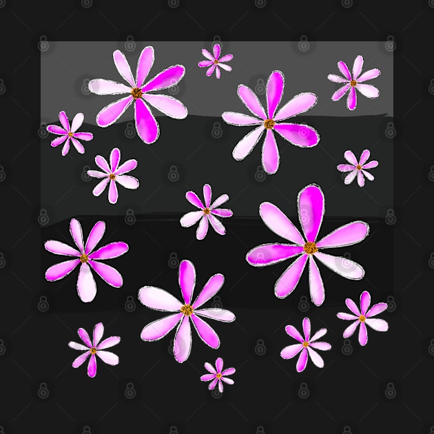 A Cascade of Daisies - Hand Drawn Design with Hot Pink Petals by HeartLiftingArt