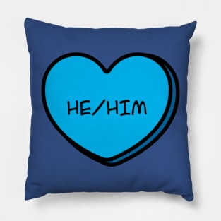 Pronoun He/Him Conversation Heart in Blue Pillow