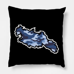 Lasqueti Island Silhouette in Blue Camouflage Pattern - Army Camo - Lasqueti Island Pillow