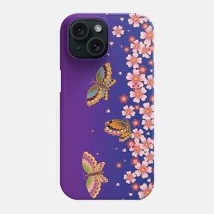 Japanese Butterflies over Sakura Blossoms (Blue & Purple) Phone Case