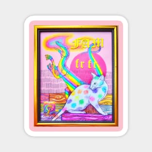 Rainbow Dinosaur Cat Coloring Book Collage Framed Art Fam Fr Fr Y2K Design Magnet