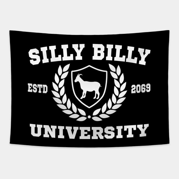 Silly Billy University Funny Meme School Goat Tapestry by Daytone