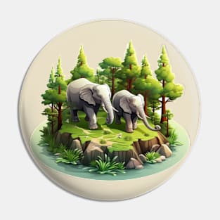 Elephants Graphic Illustration Pin