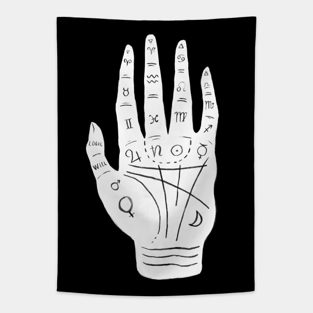 Palm Reading Chart Tapestry by Serena Archetti