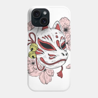 Japanese kitsune mask and sakura flower Phone Case