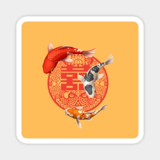 Double Happiness Koi Fish with Red Symbol - Hong Kong Retro Magnet