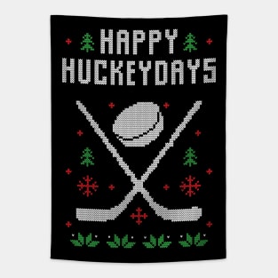 Happy Hockeydays Funny Ugly Christmas Sweater Tapestry