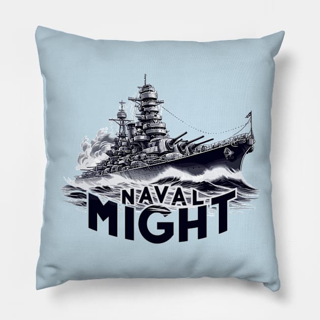 Powerful Battleship, Naval Might Pillow by Vehicles-Art