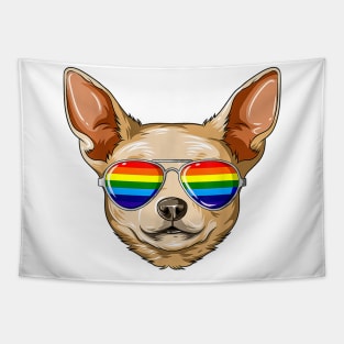 Chihuahua Wearing Rainbow LGBT Pride Flag Sunglasses Tapestry