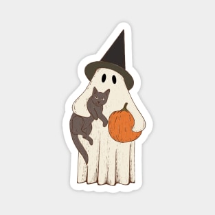 Vintage Ghost with Cat Halloween Graphic Magnet