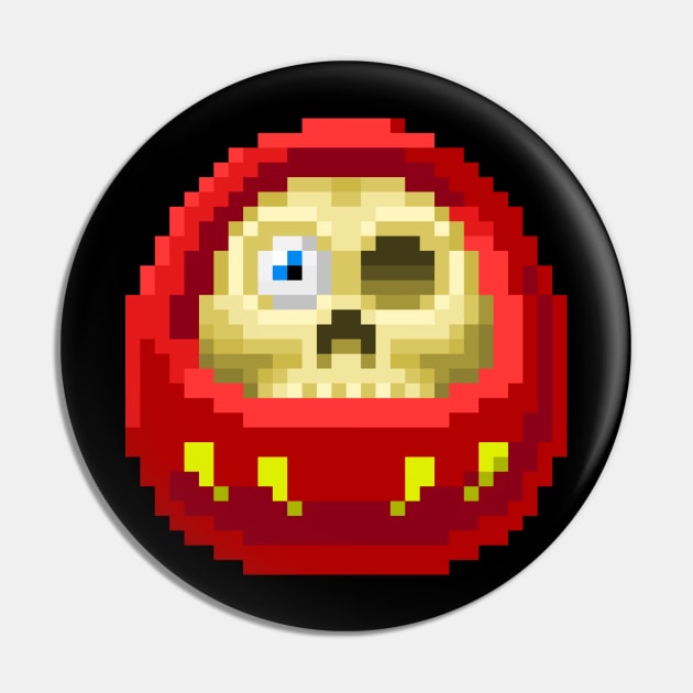 8 Bit Daruma doll Skull Pin by EvilTees