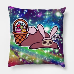 Sleepy Easter Bunny Sloth - Rainbow Space Pillow