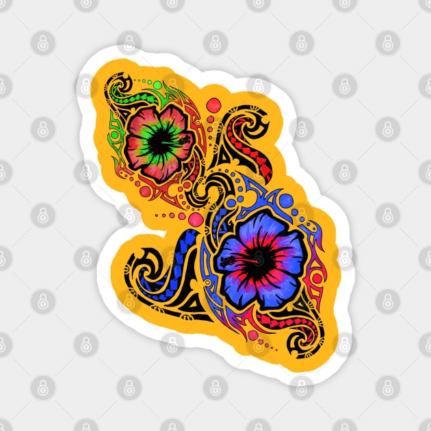 Red and Blue Hibiscus Flower Tribals Magnet by hybridgothica