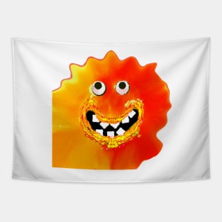 Goofy Orange Jelly Monster Emoji Pixel Smiling Face Tapestry