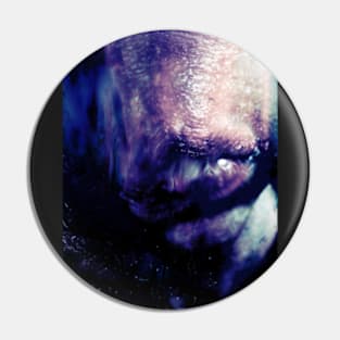 Portrait, digital collage, special processing. Weird. Alien mouth. Blue and violet. Pin