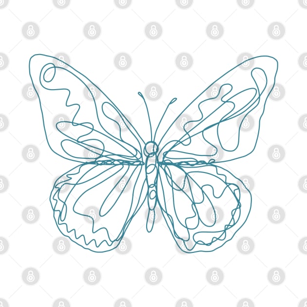 Scribble Butterfly Line Drawing Blue by juliahealydesign