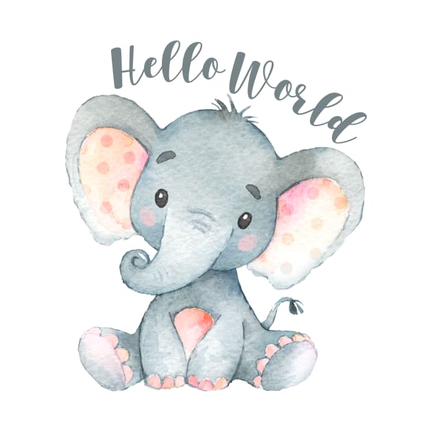 Hello World Baby Elephant Pink by AdornMyWall