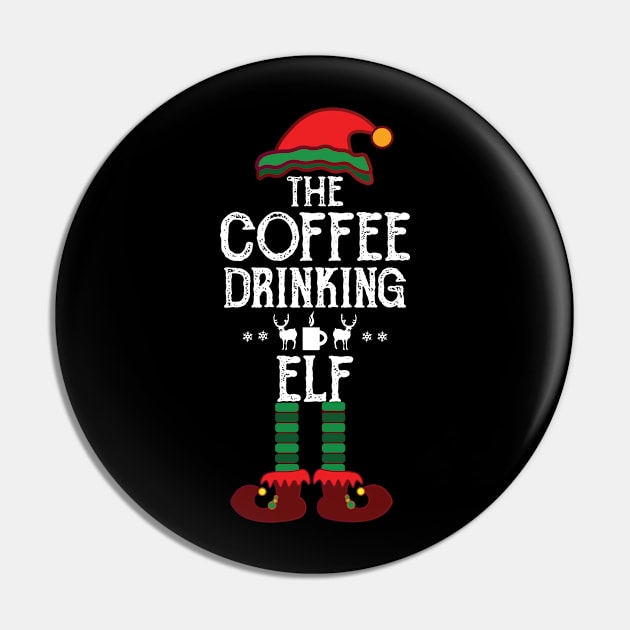 The Coffee Drinking Elf Funny Matching Family Christmas Pin by TeeTypo