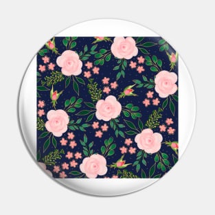 Blue Pink Watercolor Roses Gold Outline Design Pin