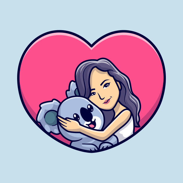 Cute Girl Hug Koala In Love Heart Cartoon by Catalyst Labs