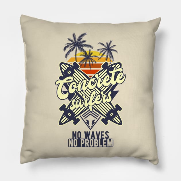 Concrete surfing (black version) Pillow by Superfunky