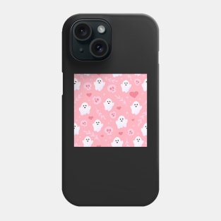 Ghost in pink colours with skulls, hearts and leaves, Phone Case