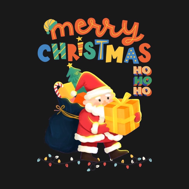 Merry Christmas Santa Delivering Presents Colorful Festive by Jo3Designs