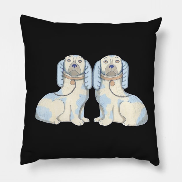 Spaniel dogs, twins, Staffordshire Pottery Style Pillow by krisevansart