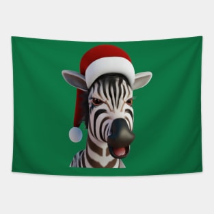 Christmas Zebra Funny Animal Wearing Santa Hat Tapestry