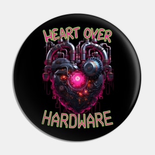 Heart Over Hardware, Neon Retrofuturistic Cyberpunk Heart Pin