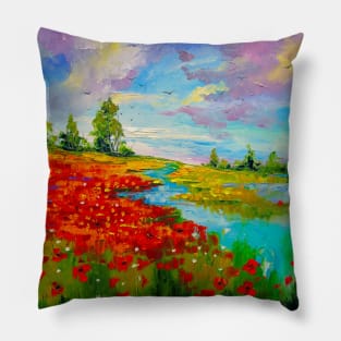 Flowers by the lake Pillow