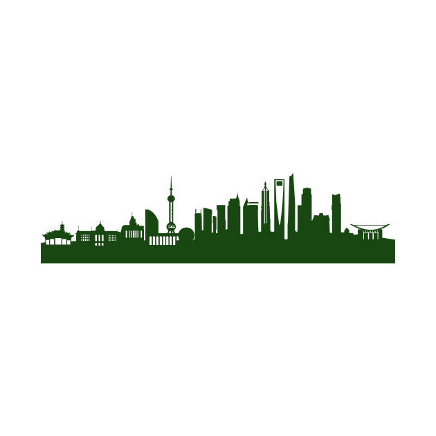 SHANGHAI skyline in forest green by 44spaces