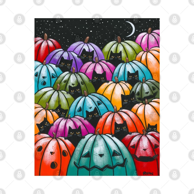 13 Black Cats in the Pumpkin Patch by KilkennyCat Art