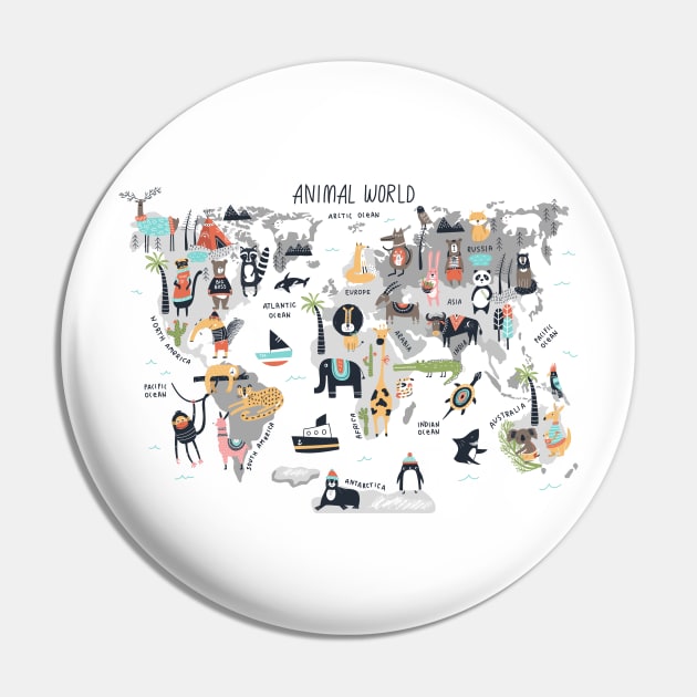 Animal World Map Pin by JunkyDotCom