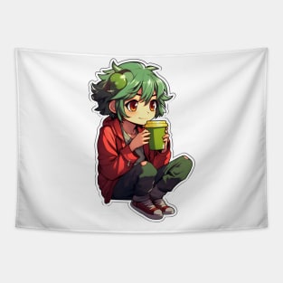 Cozy Anime Frog Boy Sticker Tapestry