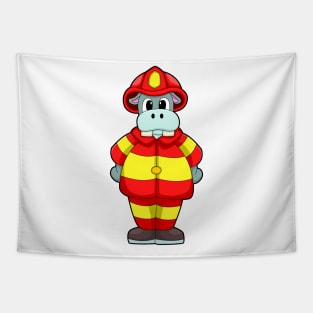 Hippo as Firefighter at Fire department with Hat Tapestry