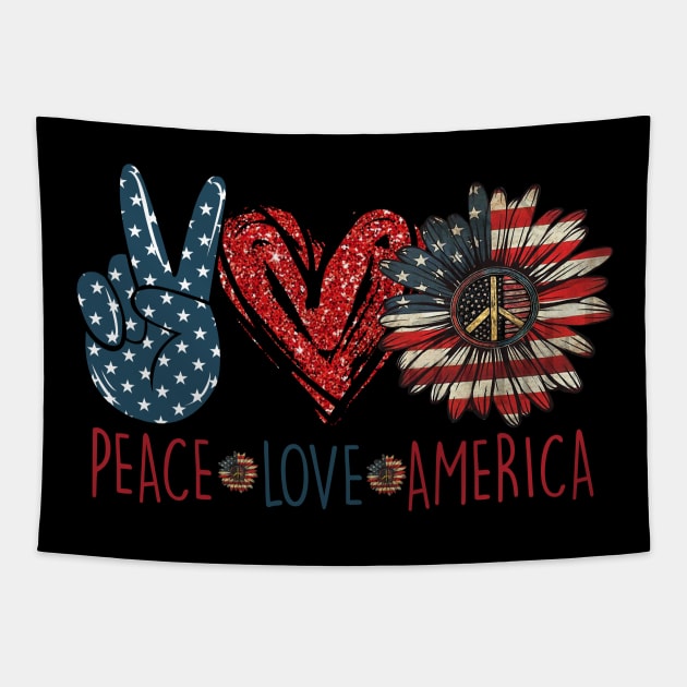 Peace Love America Hippie Sunflower 4th Of July Shirt Tapestry by Bruna Clothing