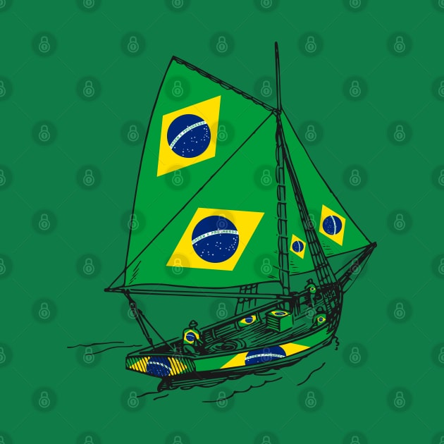 Vintage Brazil Flag Galleon Ship Sailor Team of Brazil Pride | Support Brazil Country by Mochabonk