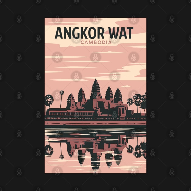 A Vintage Travel Art of Angkor Wat - Cambodia by goodoldvintage