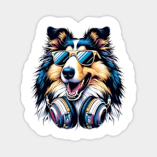 Collie Smiling DJ with Headphones and Sunglasses Magnet