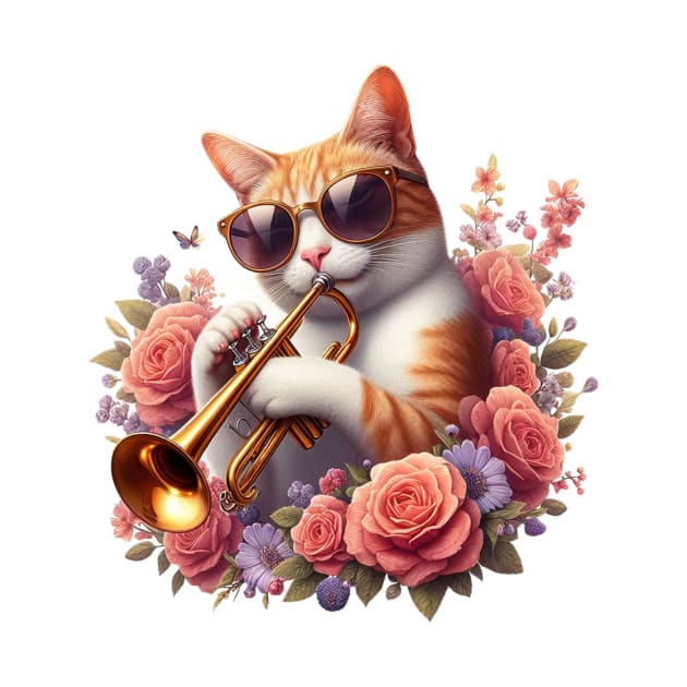trumpet cat - jazz meow cat by GalaxyGraffiti